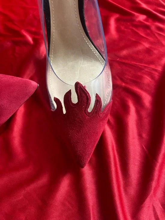 SCHUTZ Red Suede and Black Clear-Panel Stilettos - Picture 2 of 6